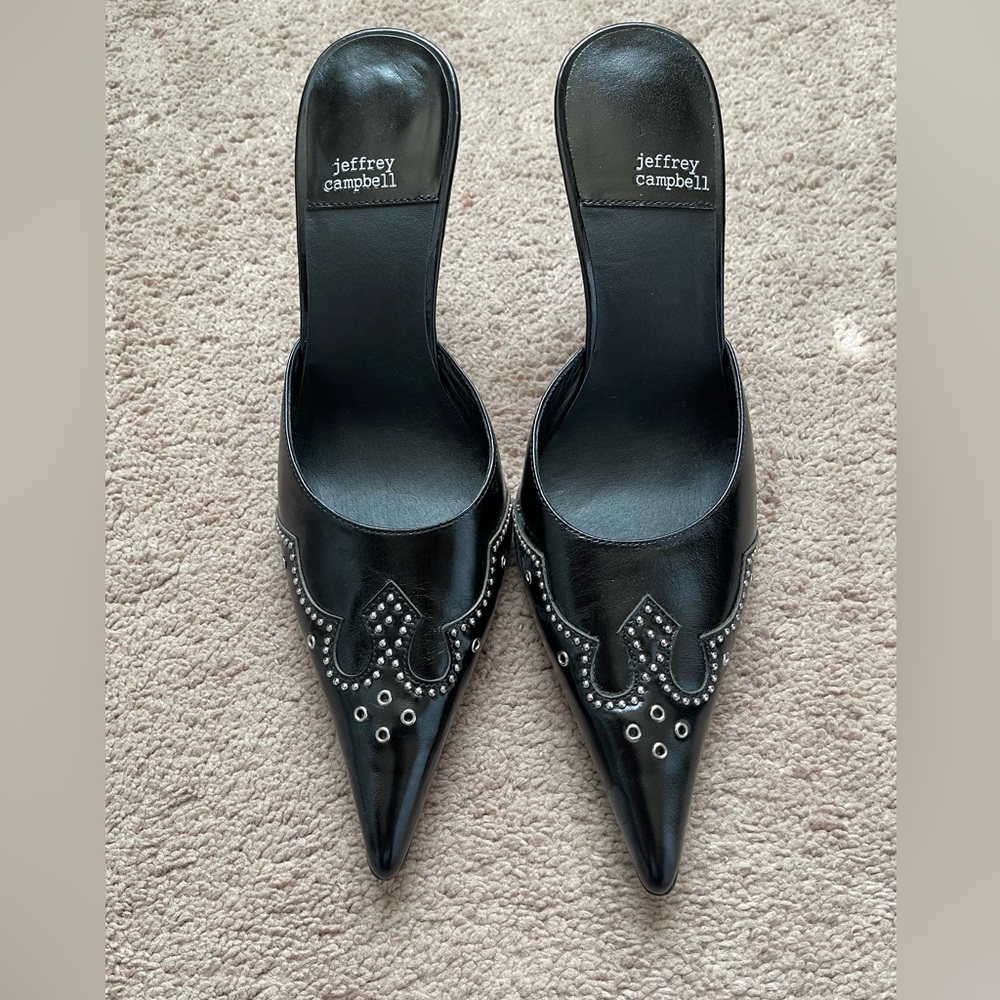 New Jeffrey Campbell Black/Silver Slide Heels 9.5